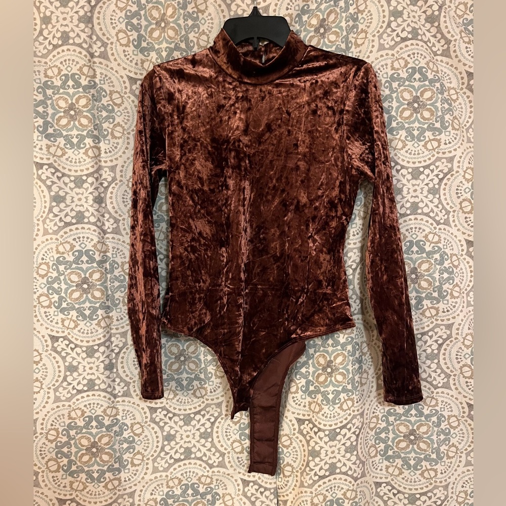 Brown velvet thong bodysuit